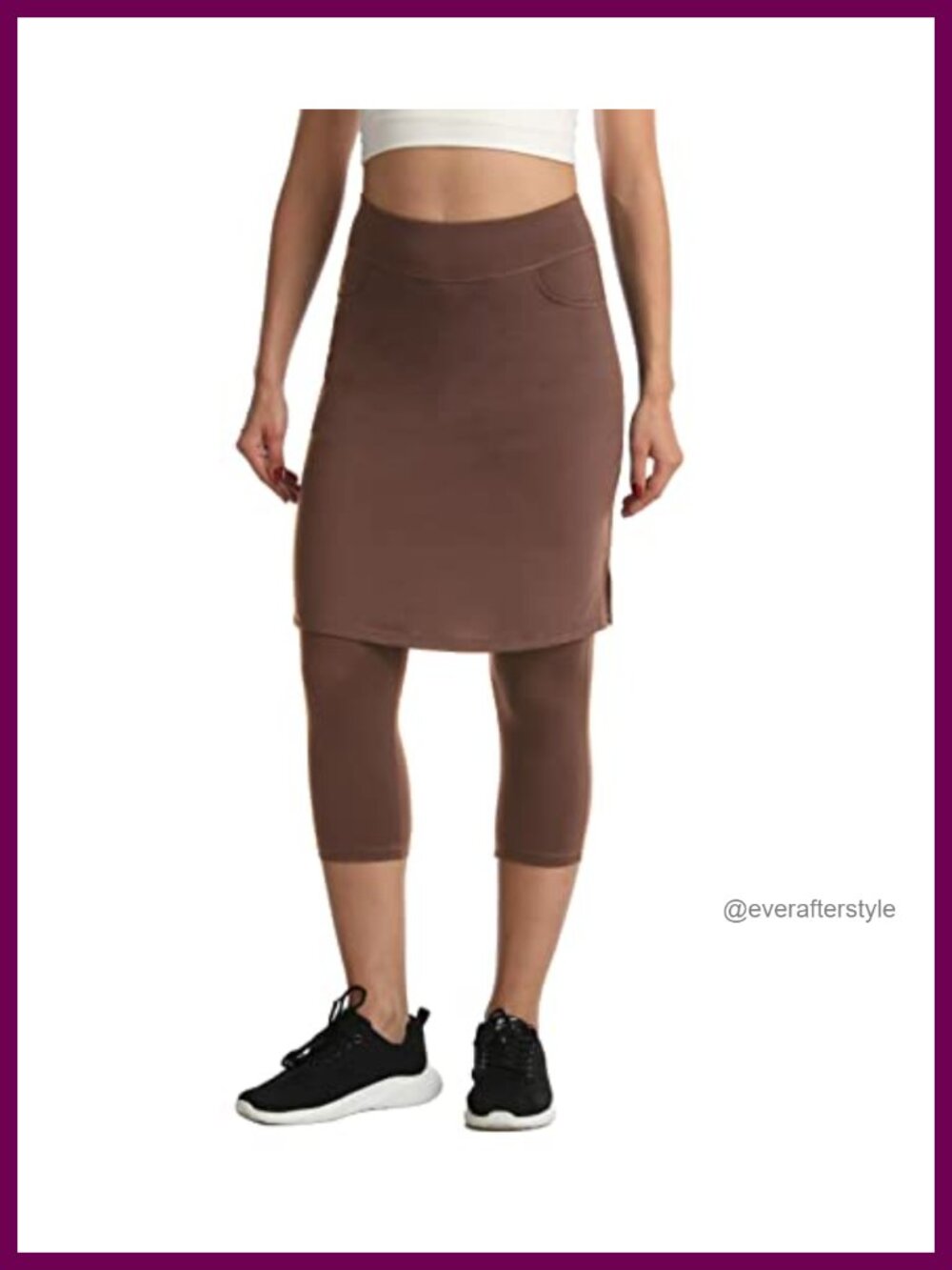 High Waist Skort with Attached Leggings Knee Length Athletic Skirt Pockets